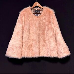 Y2K REGAL | Blush Pink Faux Fur Jacket | Leopard Lined | 1X